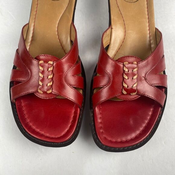 Nurture Women's size 9 M Red Leather Slip-On Sandals Open Toe low top. - Picture 10 of 15